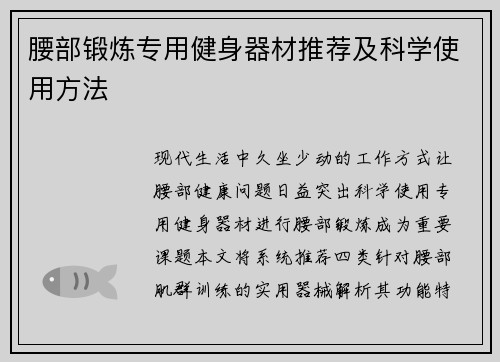 腰部锻炼专用健身器材推荐及科学使用方法